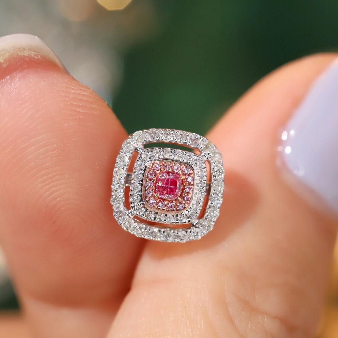 14k Gold 0.70 Ctw Natural Pink Diamond & Diamond Earrings - 3