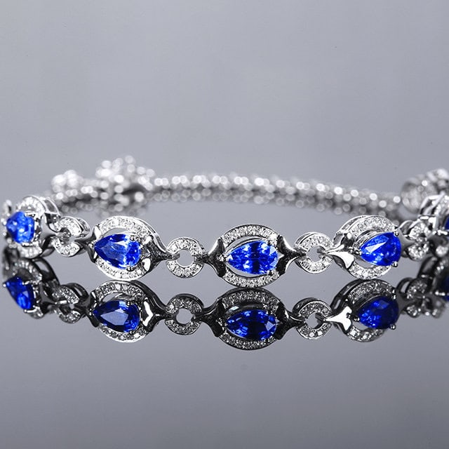 14k Gold 3.91 Ctw Natural Sapphire & Diamond Bracelet - 2