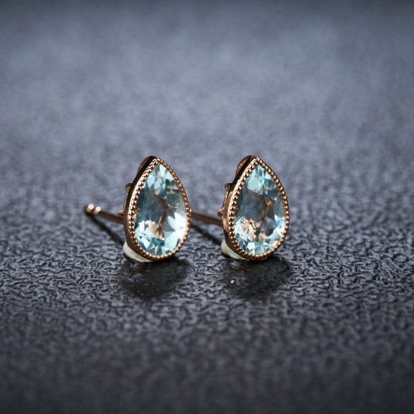 14k Gold 2 Ct Natural Aquamarine Earrings - 2