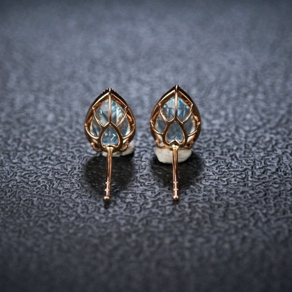 14k Gold 2 Ct Natural Aquamarine Earrings - 4