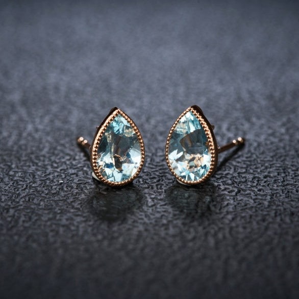 14k Gold 2 Ct Natural Aquamarine Earrings - 6
