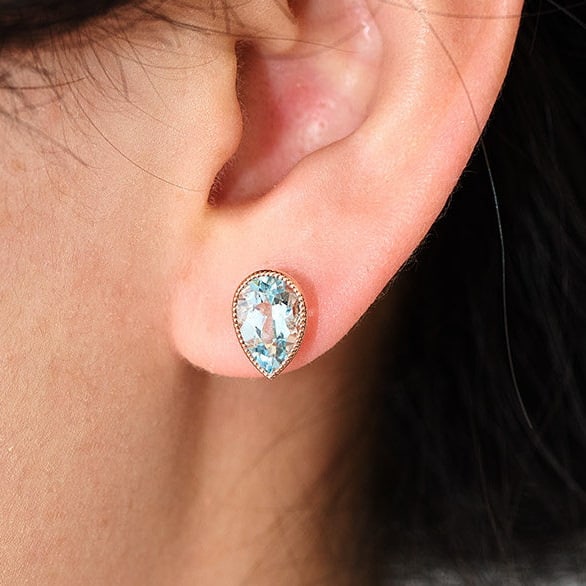 14k Gold 2 Ct Natural Aquamarine Earrings - 8