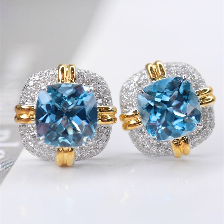 14k Gold 2.58 Ctw Natural Aquamarine & Diamond Earrings - 3
