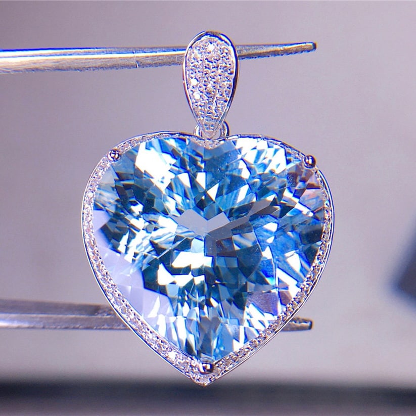 14k Gold 12.52 Ct Natural Aquamarine & Diamond Pendant( Without Chain ) - 3