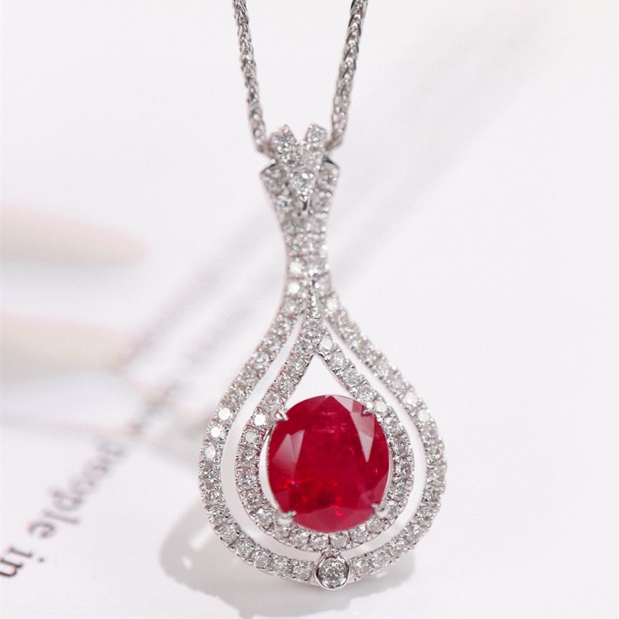 14k Gold 1.9 Ctw Natural Ruby & Diamond Pendant( Without Chain ) - 3