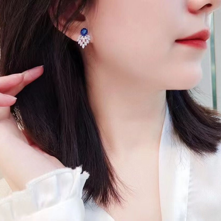 14k Gold 2 Ct Natural Sapphire & Diamond Earrings - 5