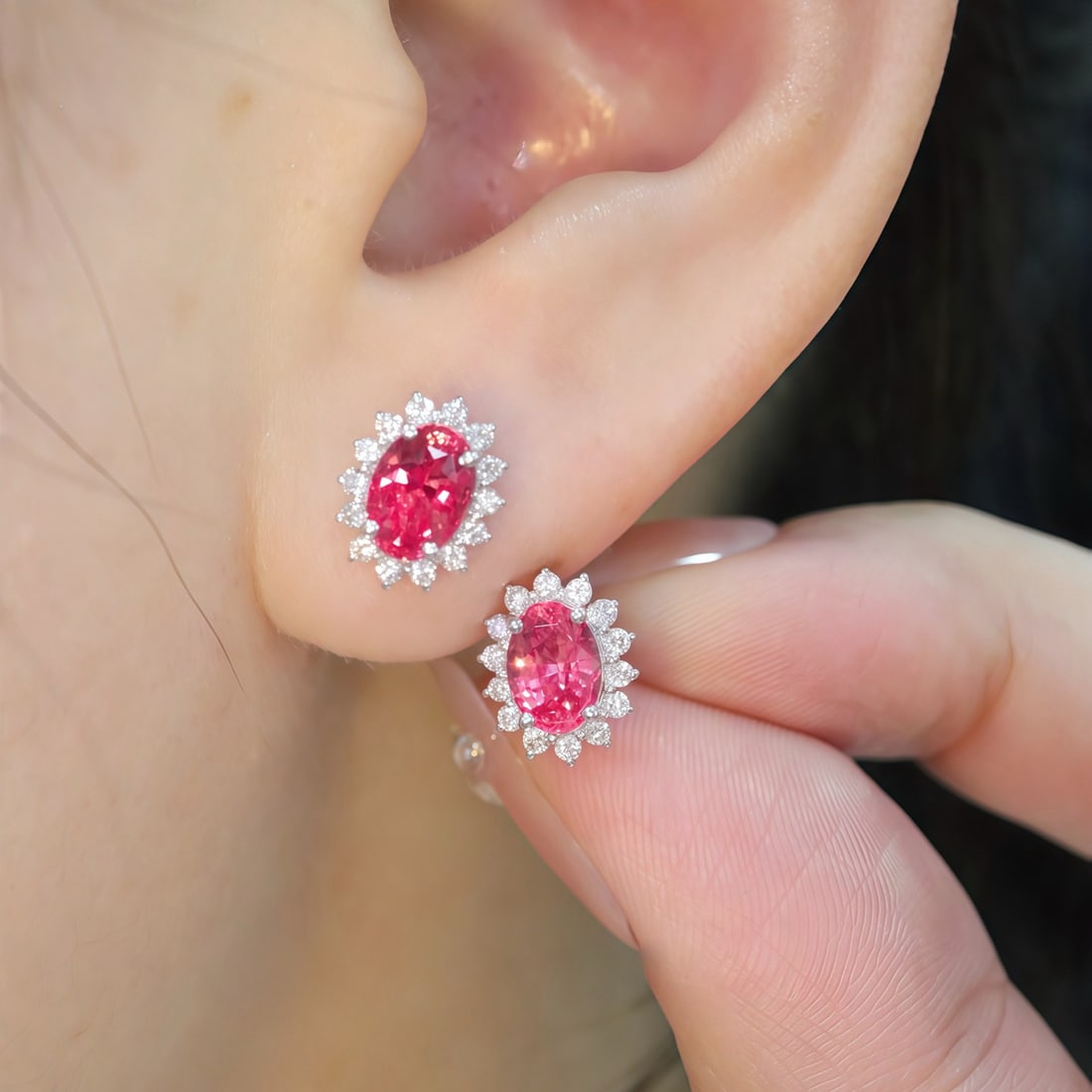 14k Gold 1.74 Ctw Natural Spinel & Diamond Earrings - 5