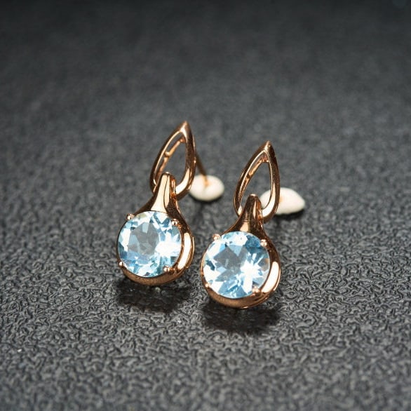 14k Gold 3.19 Ct Natural Aquamarine Earrings - 2