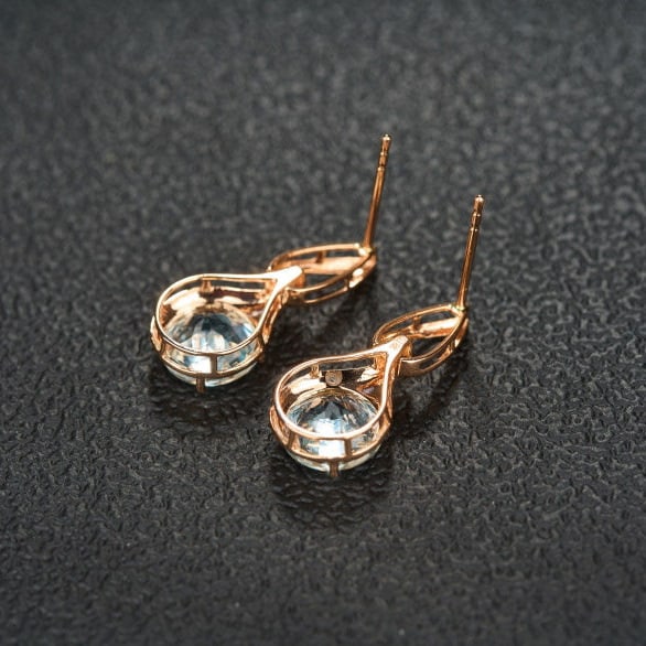 14k Gold 3.19 Ct Natural Aquamarine Earrings - 7