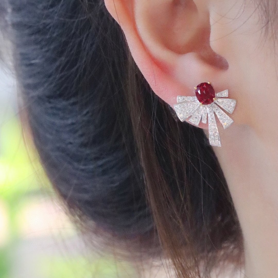 14k Gold 2.1 Ctw Vivid Red Natural Ruby & Diamond Earrings - 3