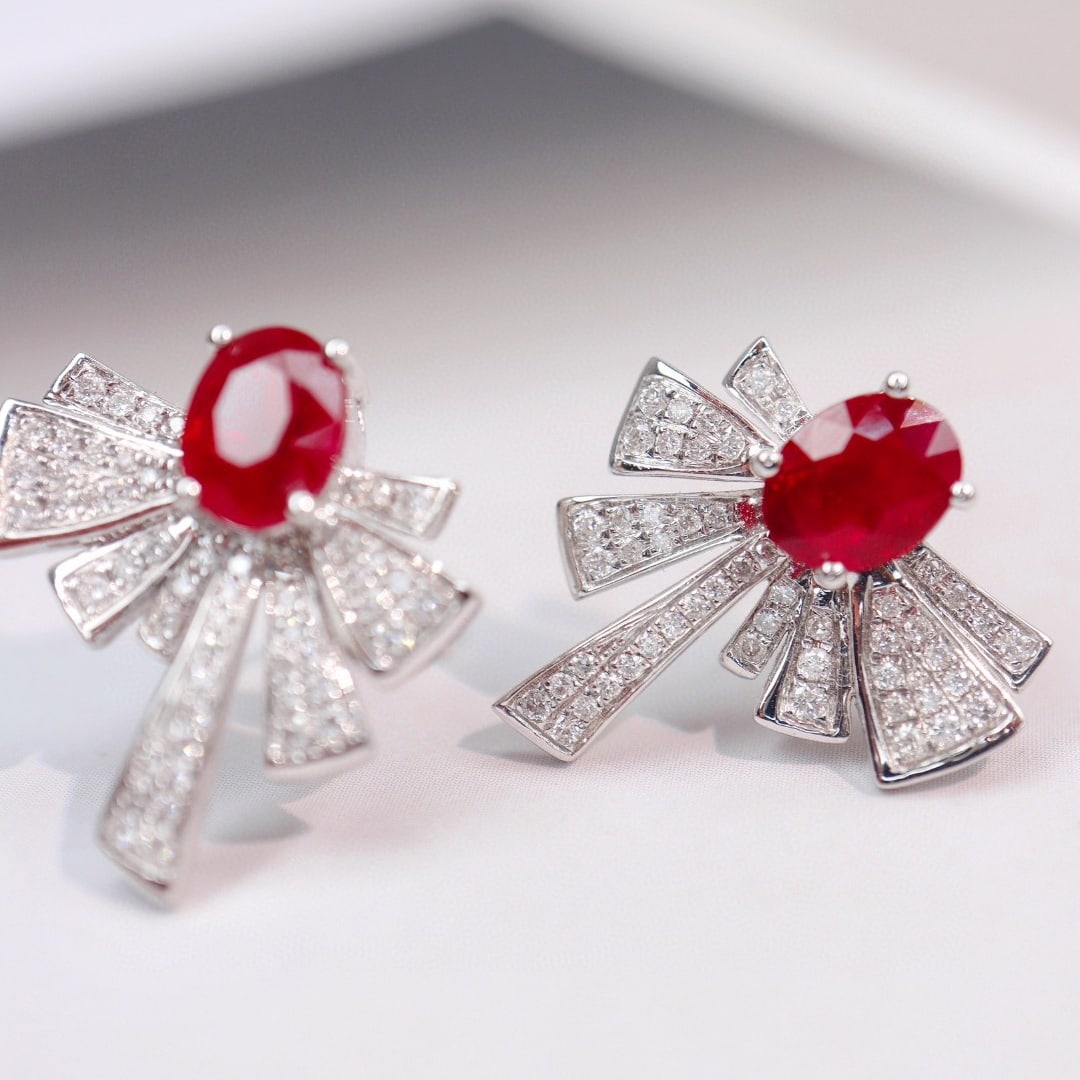 14k Gold 2.1 Ctw Vivid Red Natural Ruby & Diamond Earrings - 5