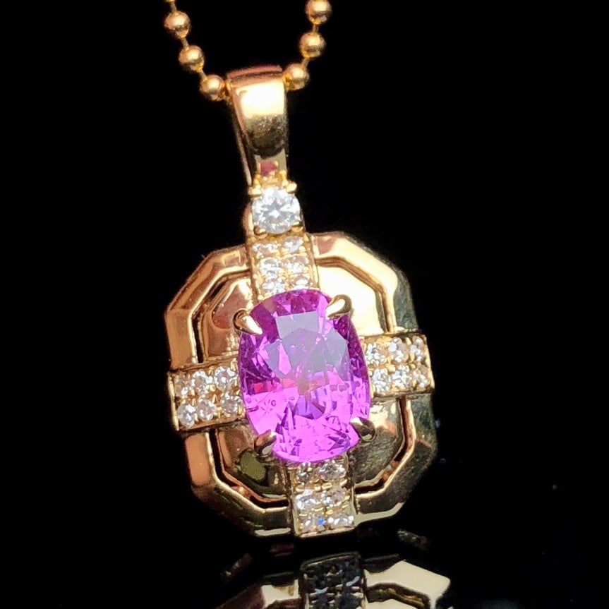 14k Gold 1.13 Ctw Natural Sapphire & Diamond Pendant( Without Chain ) - 3