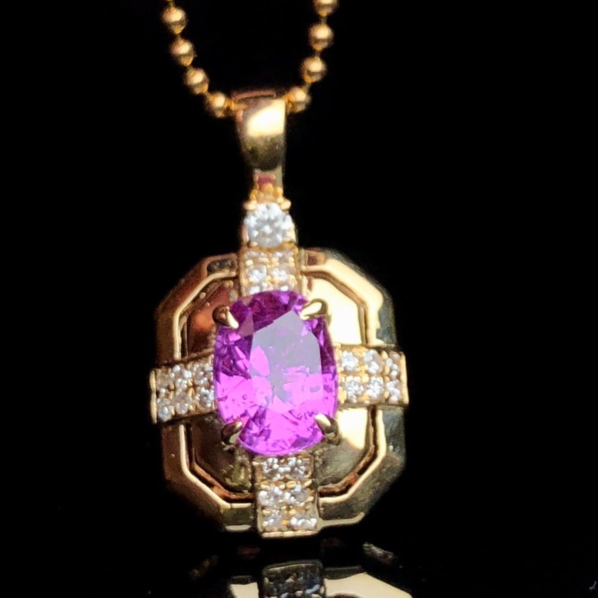 14k Gold 1.13 Ctw Natural Sapphire & Diamond Pendant( Without Chain ) - 8