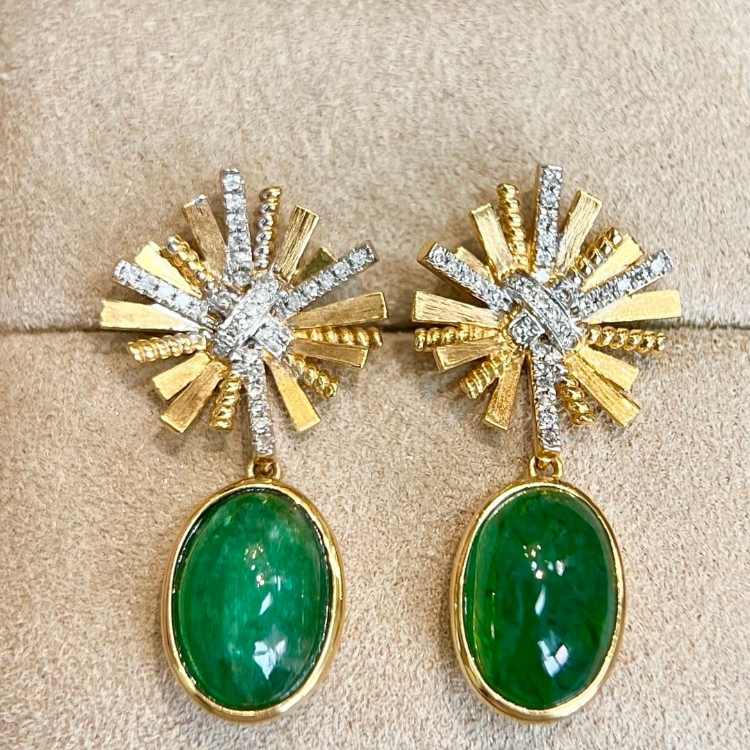 14k Gold 4.87 Ctw Natural Emerald & Diamond Earrings - 2