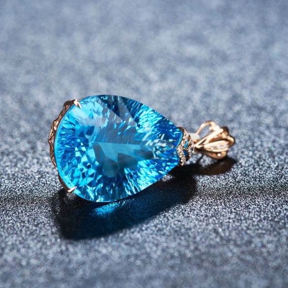 14k Gold 20.2 Ct Natural Topaz & Diamond Pendant( Without Chain ) - 7