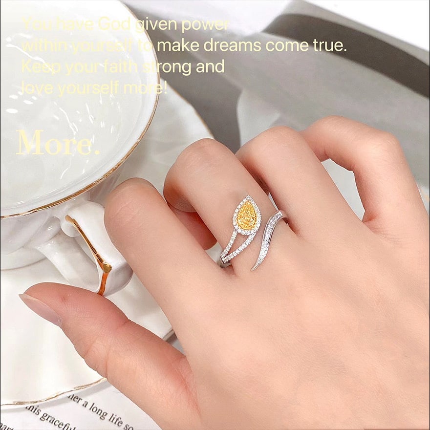 14k Gold 0.52 Ctw Natural Yellow Diamond & Diamond Ring - 2