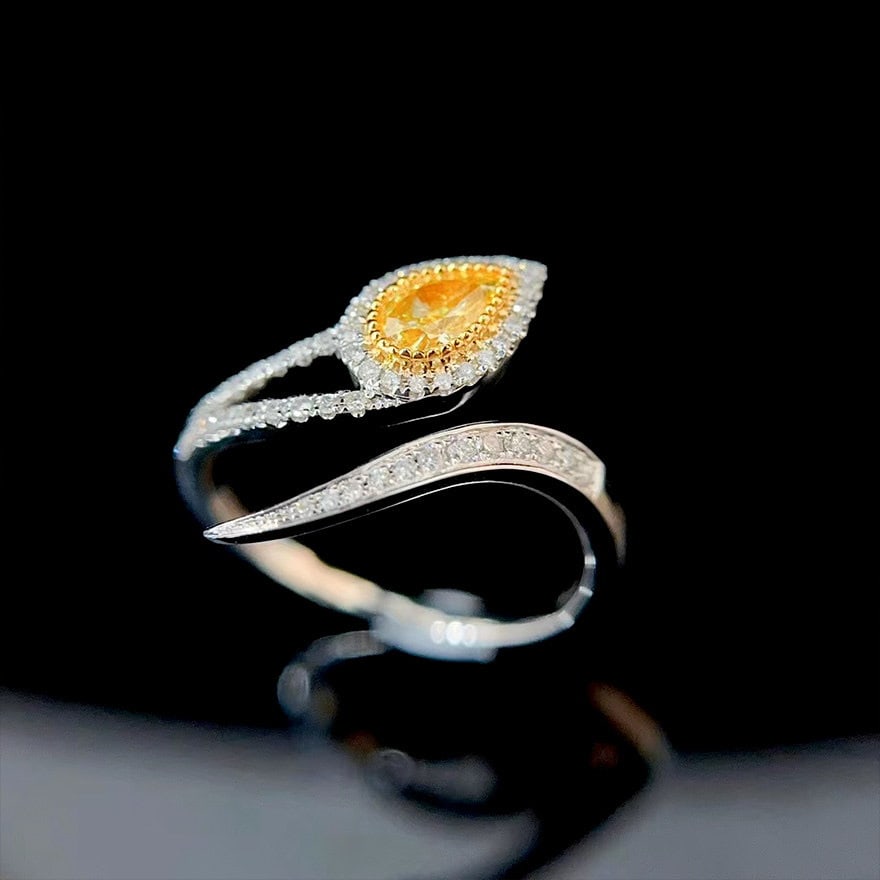 14k Gold 0.52 Ctw Natural Yellow Diamond & Diamond Ring - 4