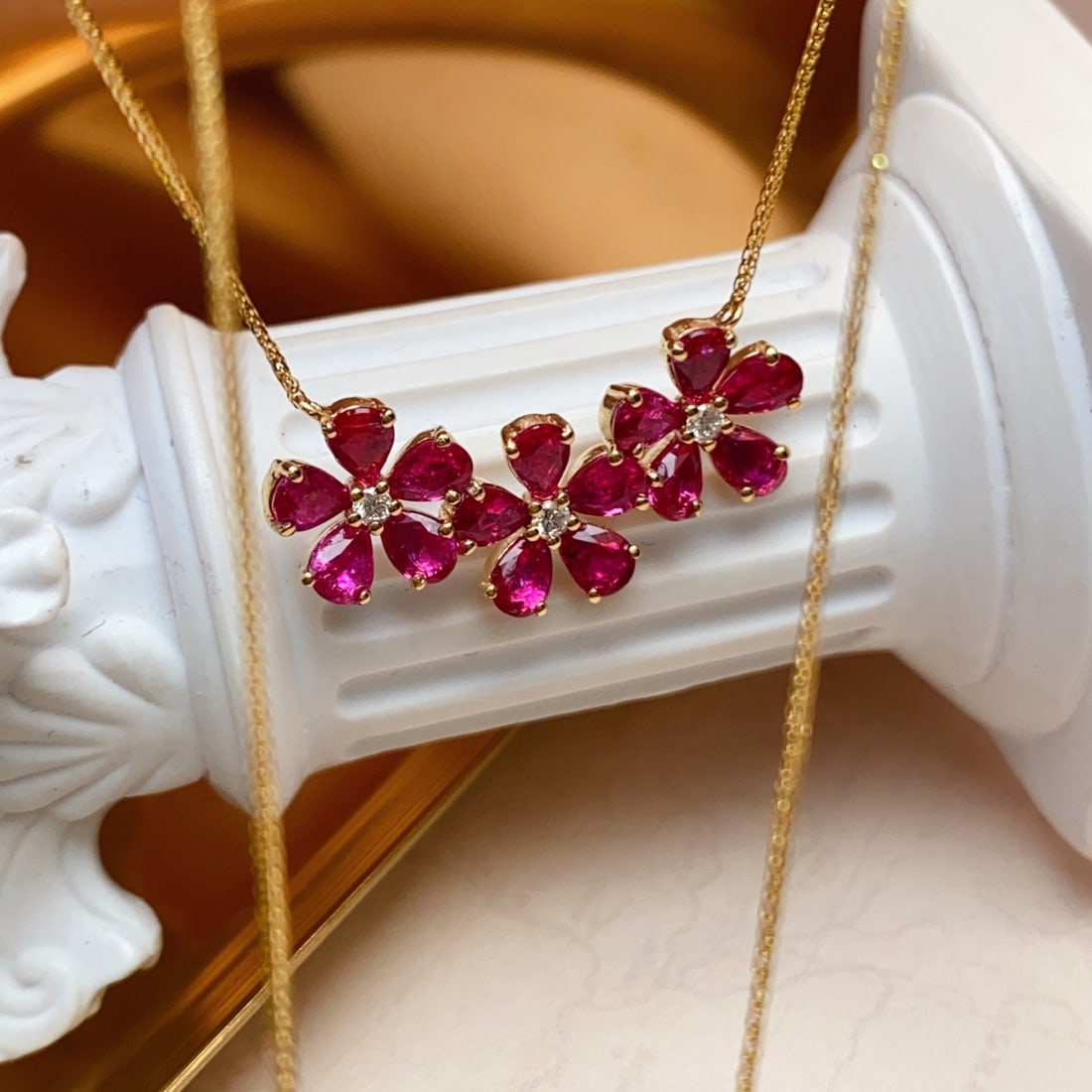 14k Gold 2.50 Ct Natural Ruby & Diamond Necklace - 5