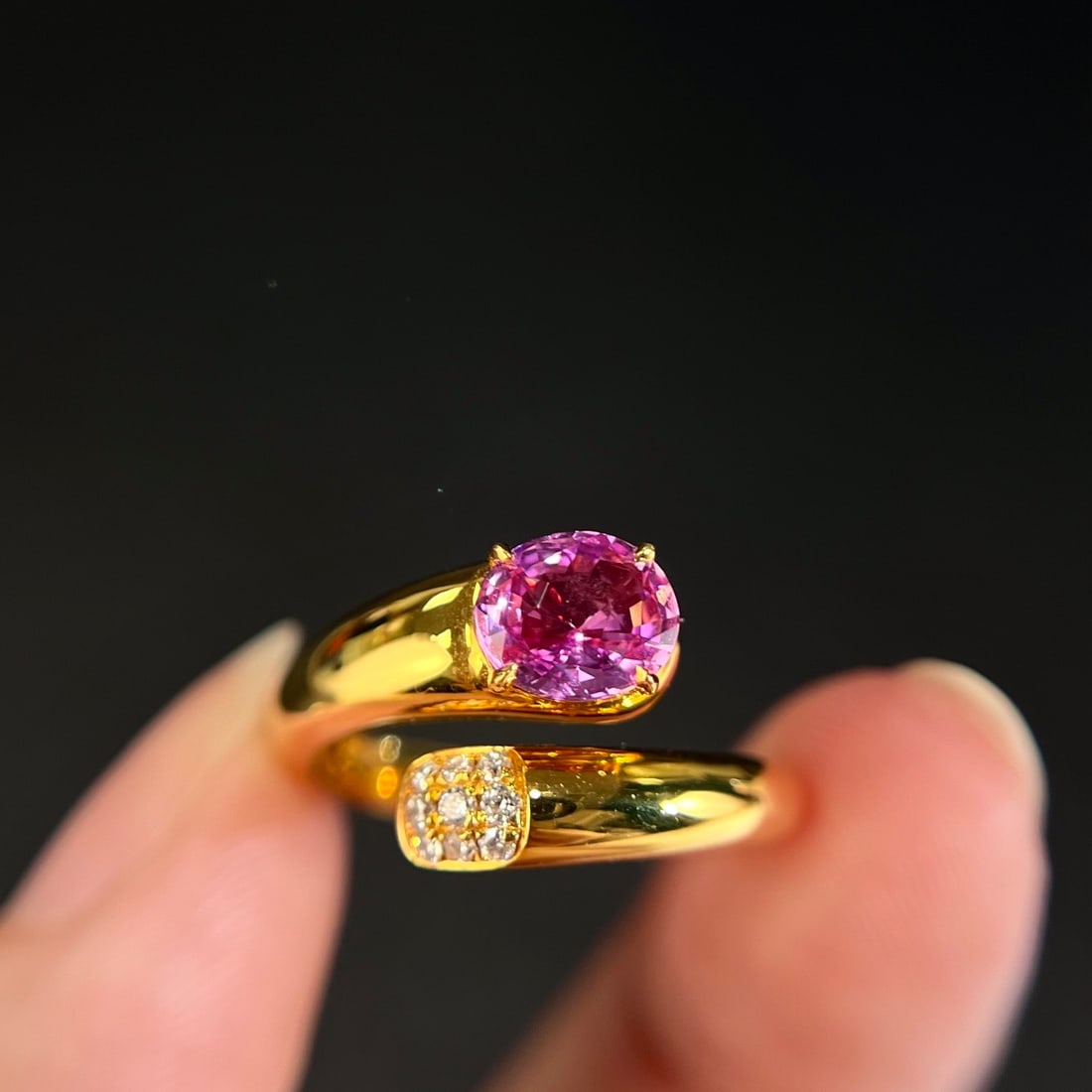 14k Gold 1.19 Ctw Natural Padparadscha Sapphire & Diamond Ring - 2