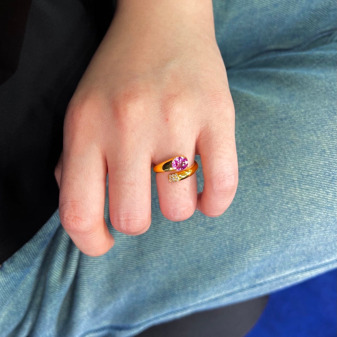 14k Gold 1.19 Ctw Natural Padparadscha Sapphire & Diamond Ring - 7