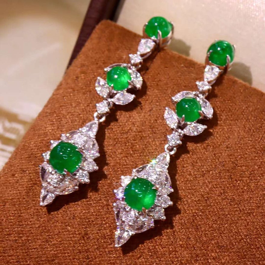 14k Gold 5.87 Ctw Vivid Green Natural Emerald & Diamond Earrings - 3