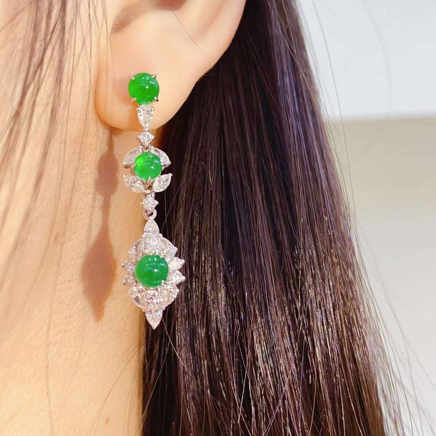 14k Gold 5.87 Ctw Vivid Green Natural Emerald & Diamond Earrings - 5