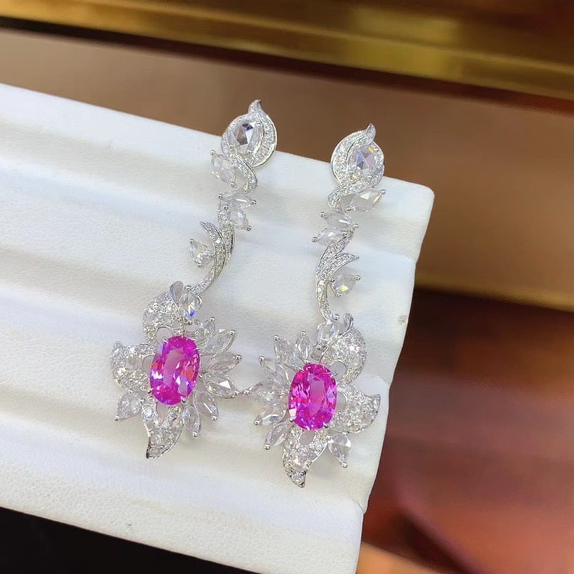 14k Gold 5.02 Ctw Natural Sapphire & Diamond Earrings - 2