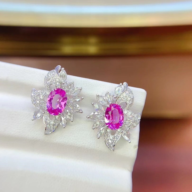 14k Gold 5.02 Ctw Natural Sapphire & Diamond Earrings - 5