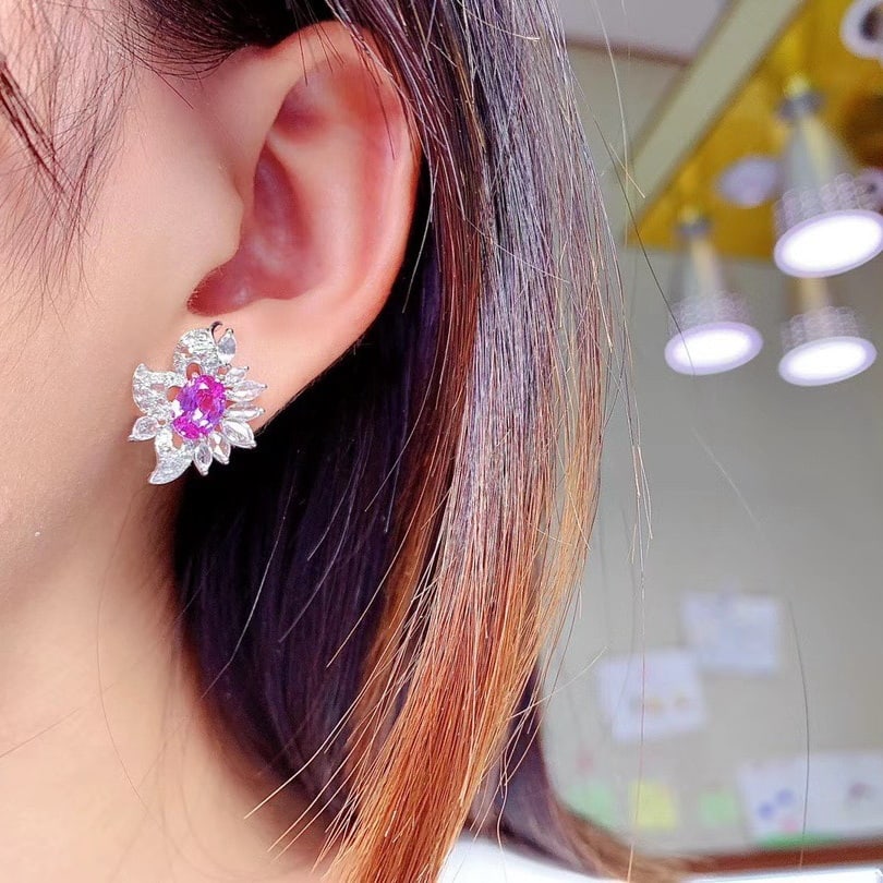 14k Gold 5.02 Ctw Natural Sapphire & Diamond Earrings - 8