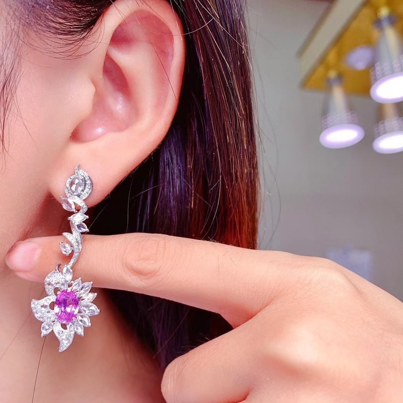 14k Gold 5.02 Ctw Natural Sapphire & Diamond Earrings - 9