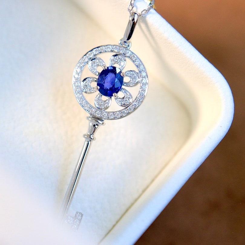 14k Gold 0.69 Ctw Natural Sapphire & Diamond Pendant( Without Chain ) - 3