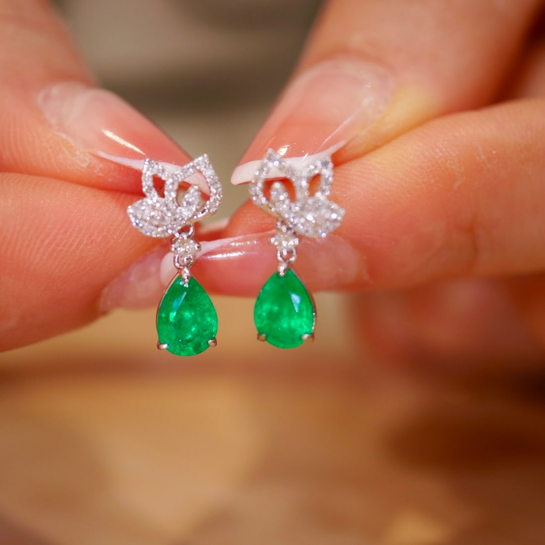 14k Gold 1.59 Ctw Vivid Green Natural Emerald & Diamond Earrings - 7