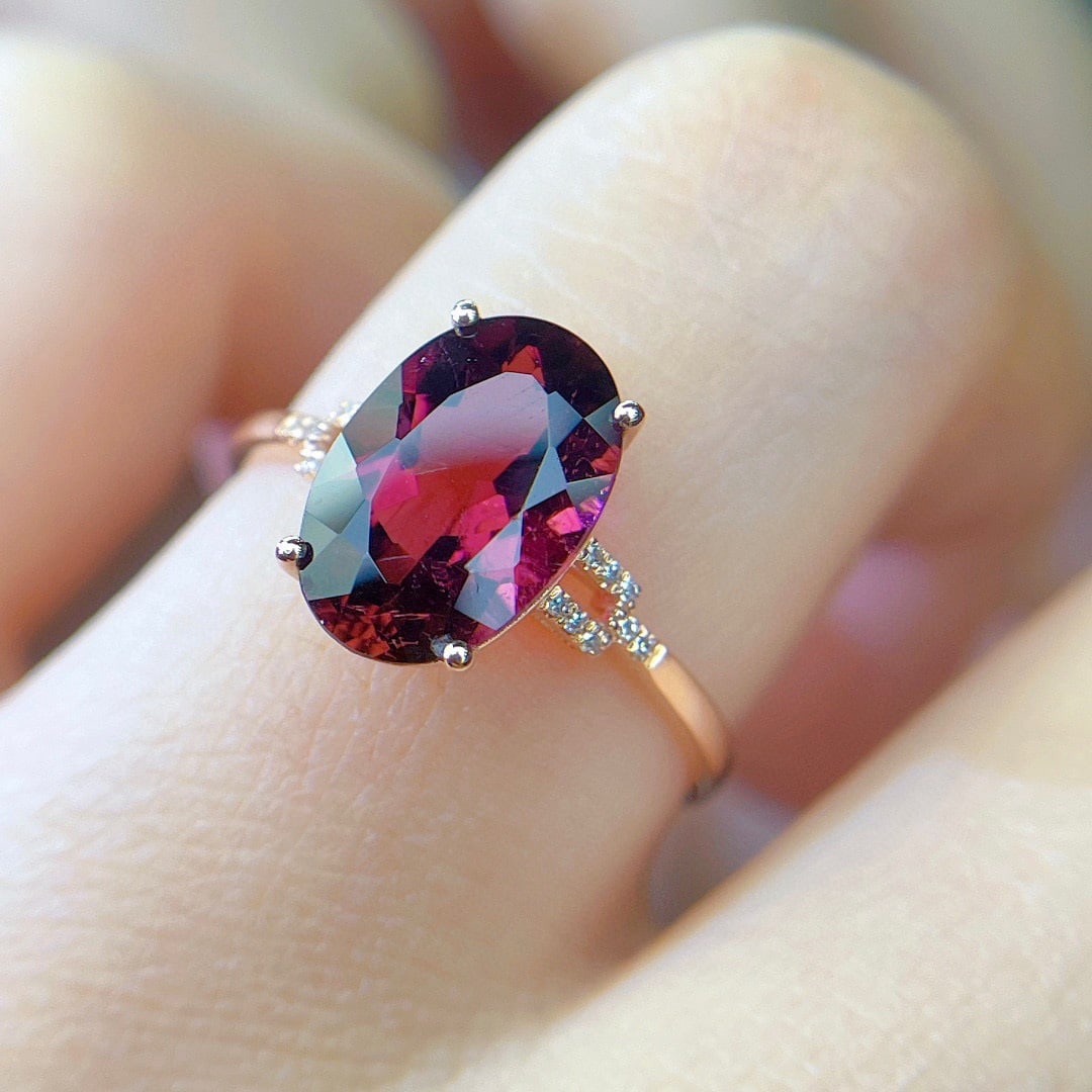 14k Gold 2.6 Ct Natural Tourmaline & Diamond Ring - 4