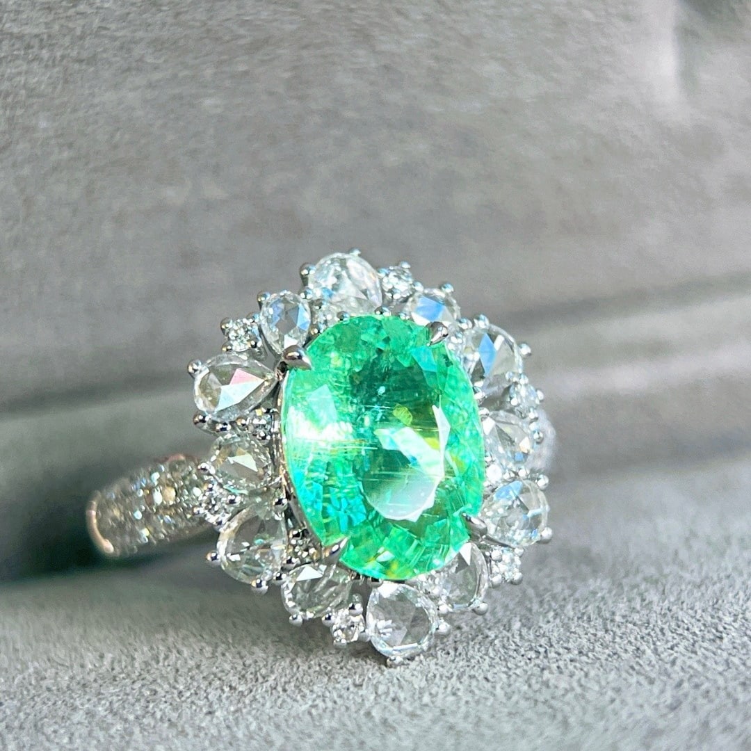 14k Gold 3.36 Ctw Natural Paraiba Tourmaline & Diamond Ring/pendant( Without Chain ) - 4
