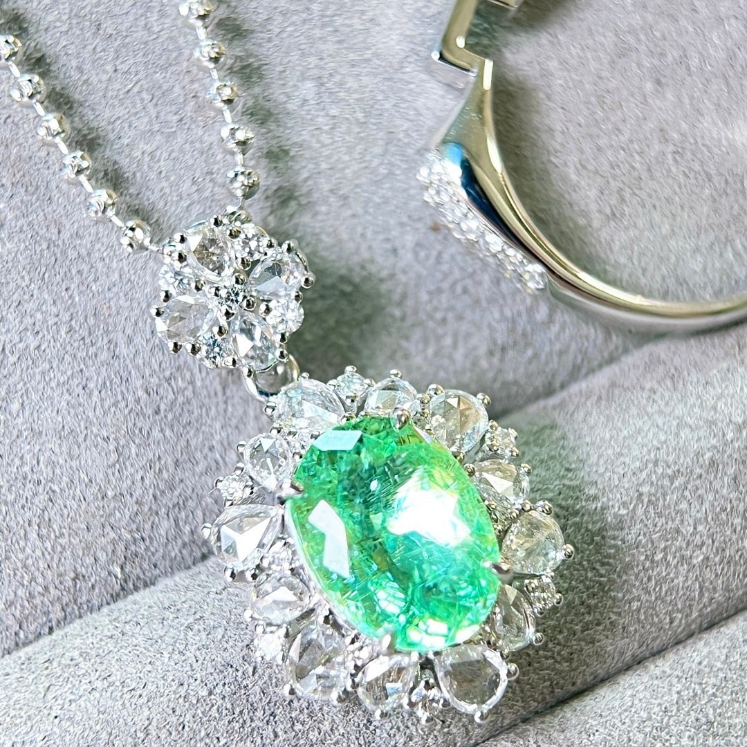 14k Gold 3.36 Ctw Natural Paraiba Tourmaline & Diamond Ring/pendant( Without Chain ) - 6