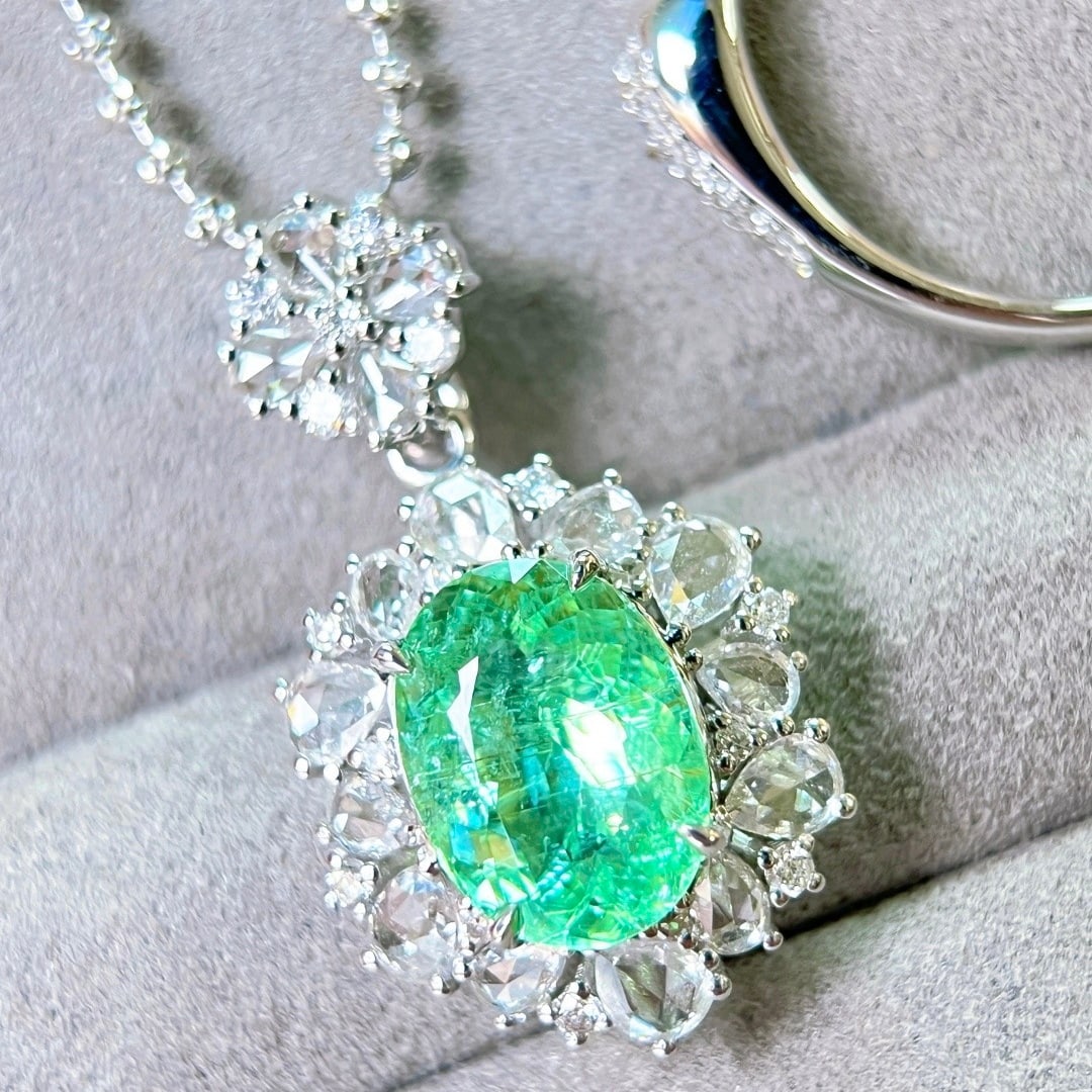 14k Gold 3.36 Ctw Natural Paraiba Tourmaline & Diamond Ring/pendant( Without Chain ) - 7