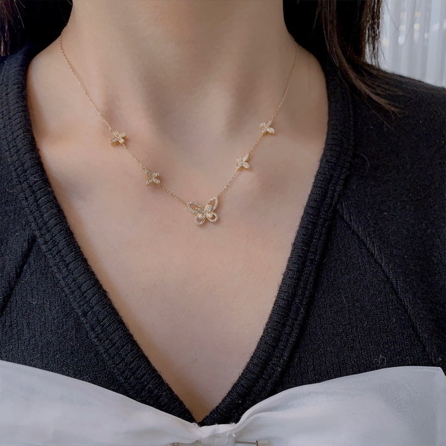 14k Gold 0.85 Ct Natural H Diamond Necklace - 2