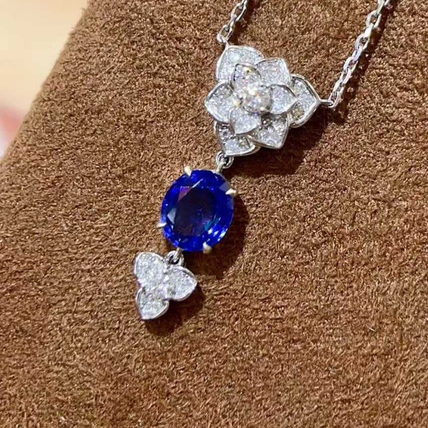 14k Gold 1.32 Ctw Natural Sapphire & Diamond Necklace - 3