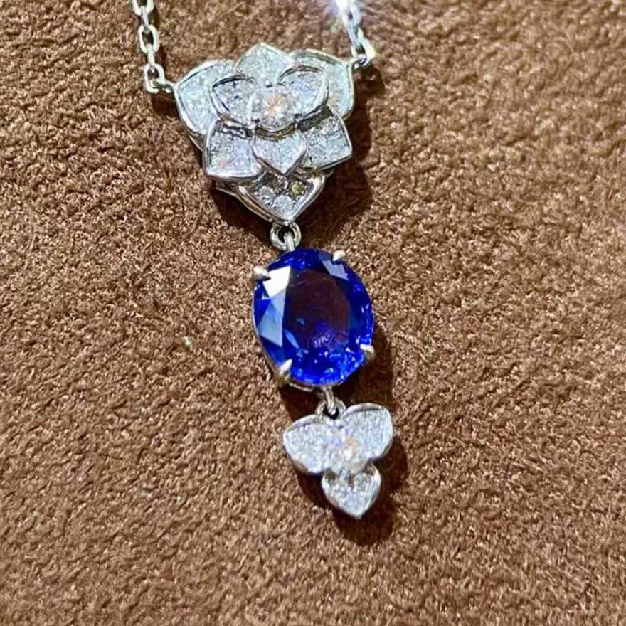 14k Gold 1.32 Ctw Natural Sapphire & Diamond Necklace - 4