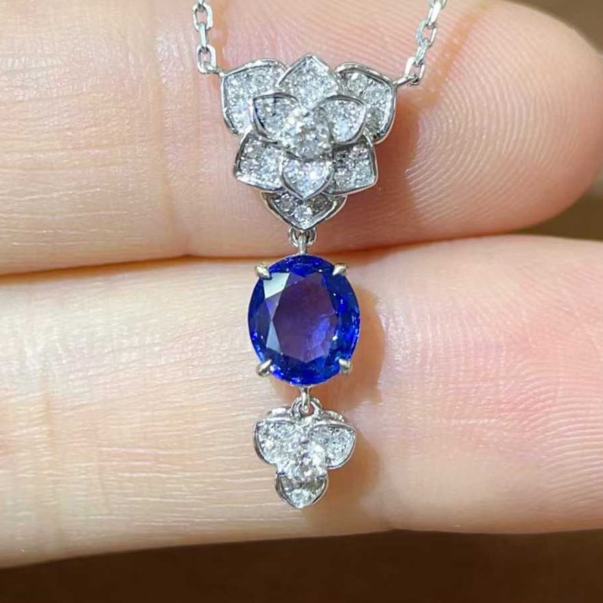 14k Gold 1.32 Ctw Natural Sapphire & Diamond Necklace - 5