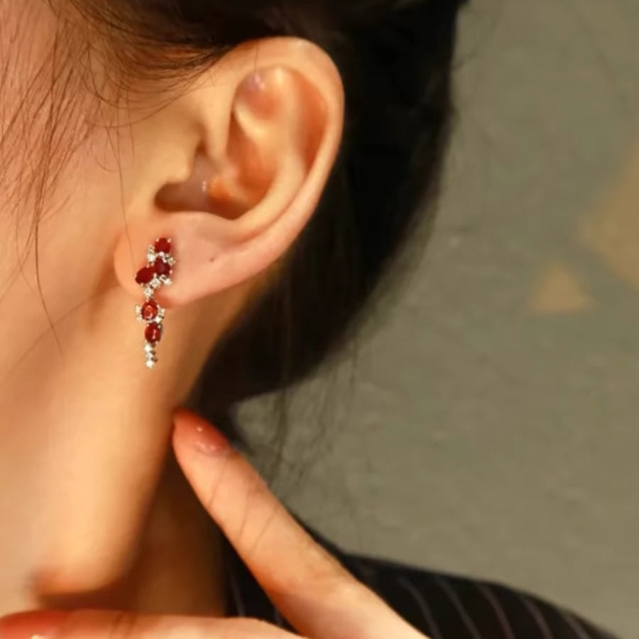 14k Gold 2 Ct Vivid Red Natural Ruby & Diamond Earrings - 6