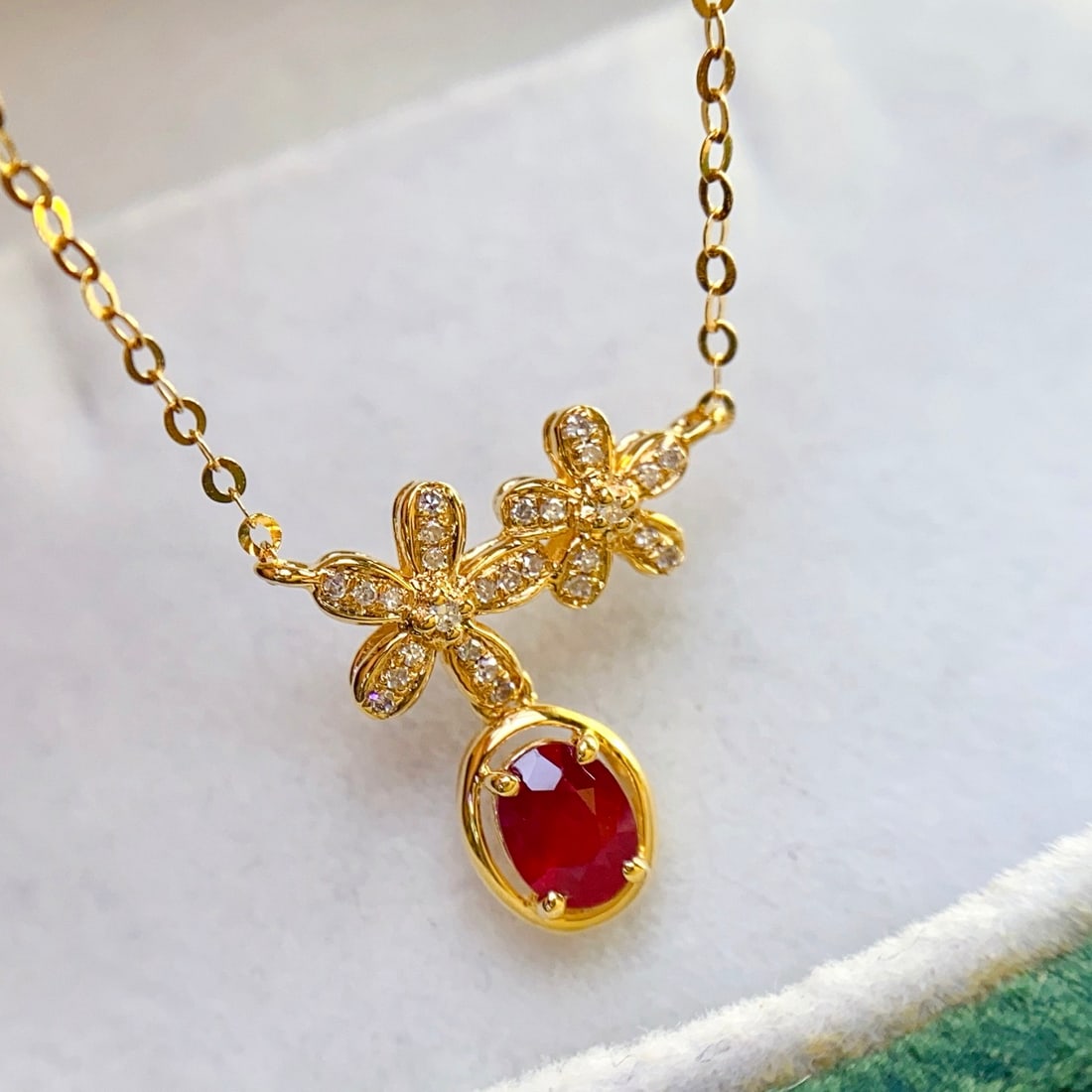 14k Gold 0.63 Ct Natural Ruby & Diamond Necklace - 2