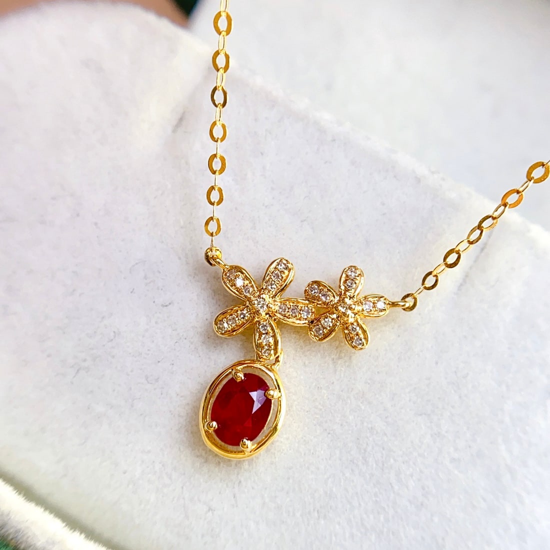 14k Gold 0.63 Ct Natural Ruby & Diamond Necklace - 3