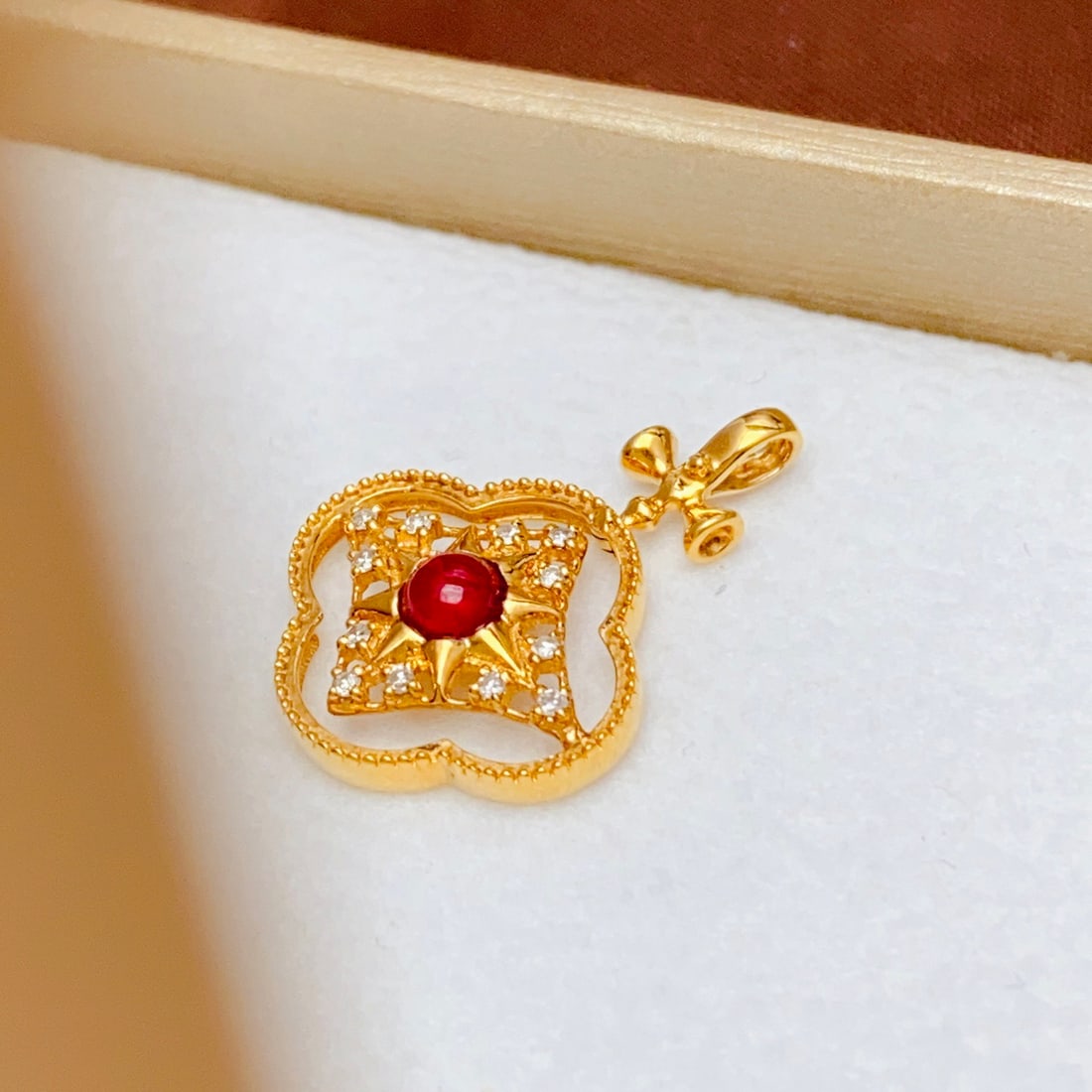 14k Gold 0.40 Ct Natural Ruby & Diamond Pendant( Without Chain ) - 3
