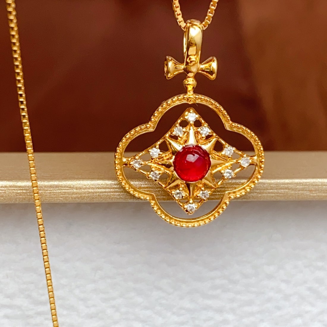 14k Gold 0.40 Ct Natural Ruby & Diamond Pendant( Without Chain ) - 5