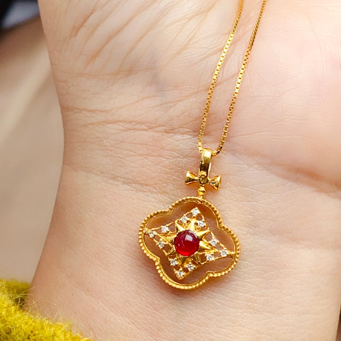 14k Gold 0.40 Ct Natural Ruby & Diamond Pendant( Without Chain ) - 6