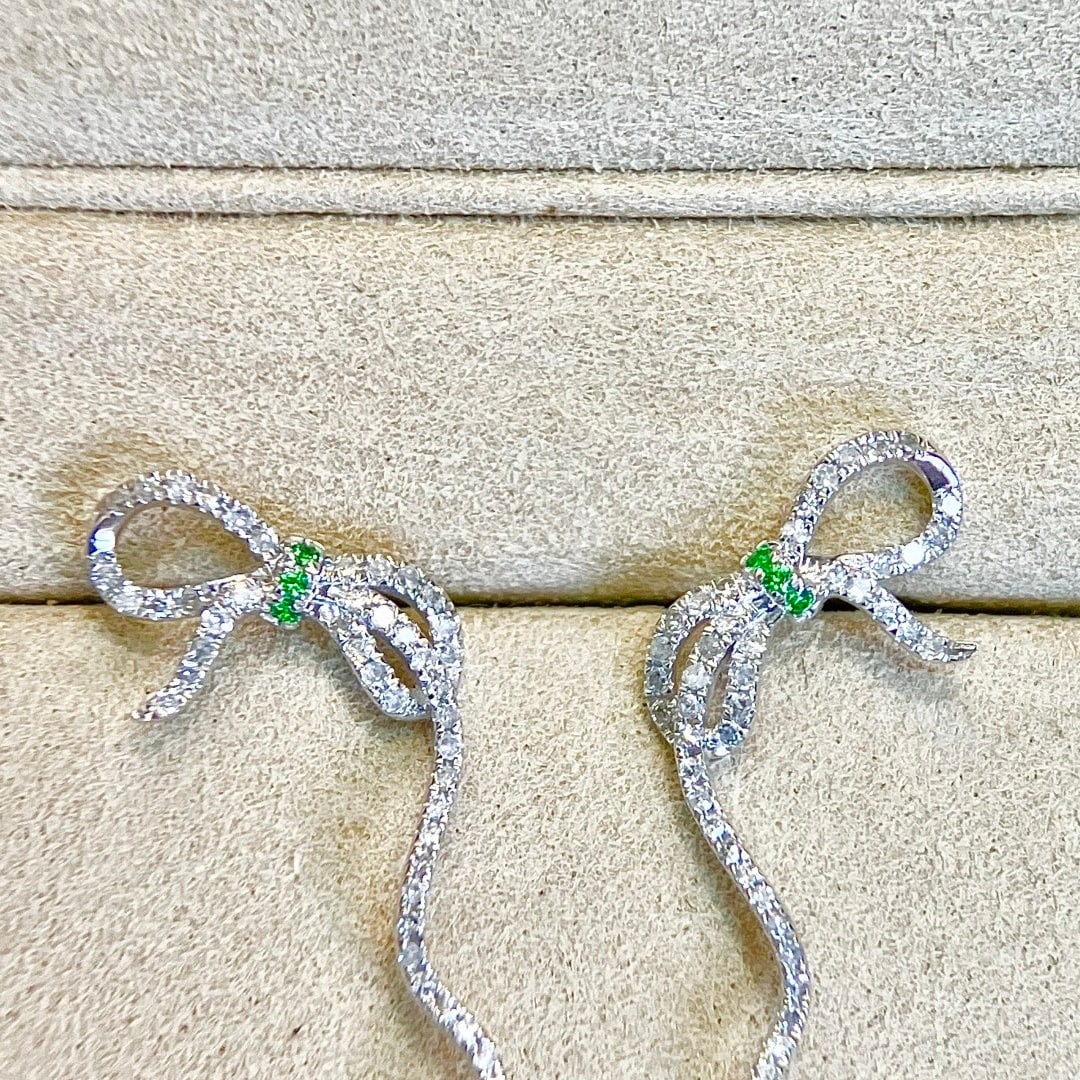 14k Gold 2.84 Ctw Vivid Green Natural Emerald & Diamond Earrings - 6