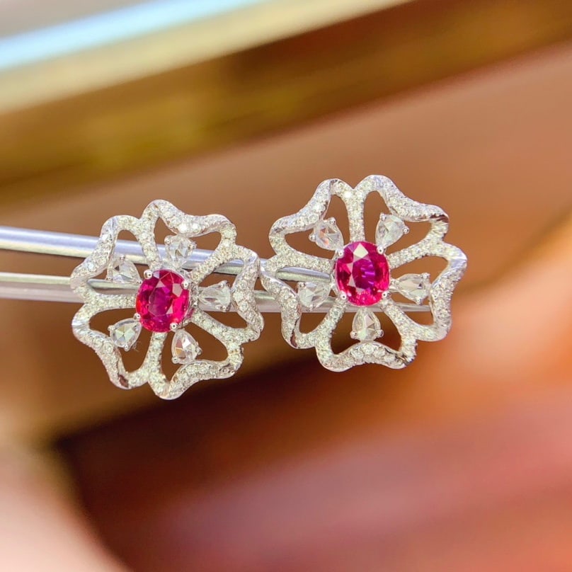 14k Gold 1.85 Ctw Natural Ruby & Diamond Earrings - 3