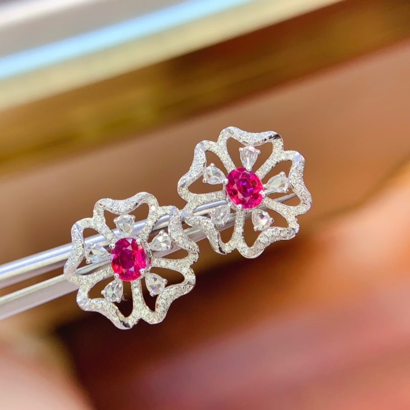 14k Gold 1.85 Ctw Natural Ruby & Diamond Earrings - 5