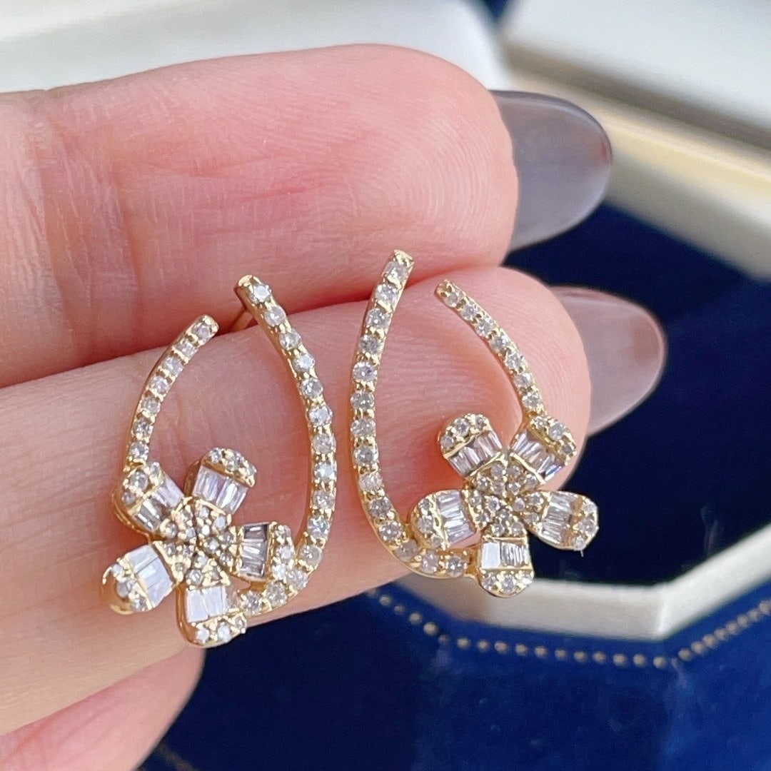 14k Gold 0.40 Ct Natural H Diamond Earrings - 4